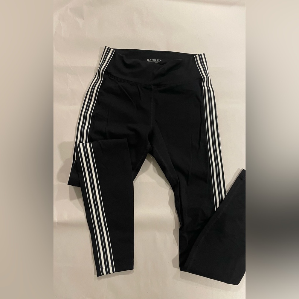 Athleta Black Leggings/ White Stripes